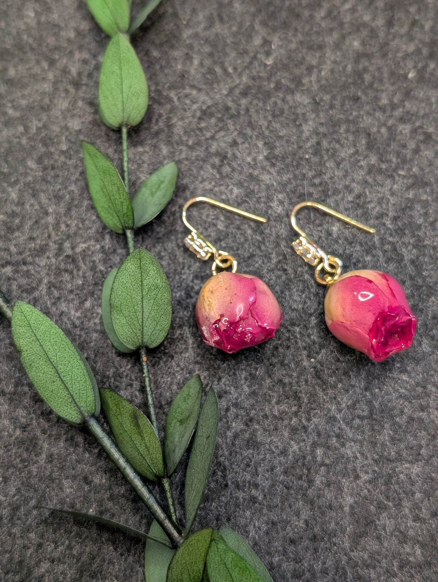 Real Rosebud Earrings & Necklace - Pink & Yellow Gradient