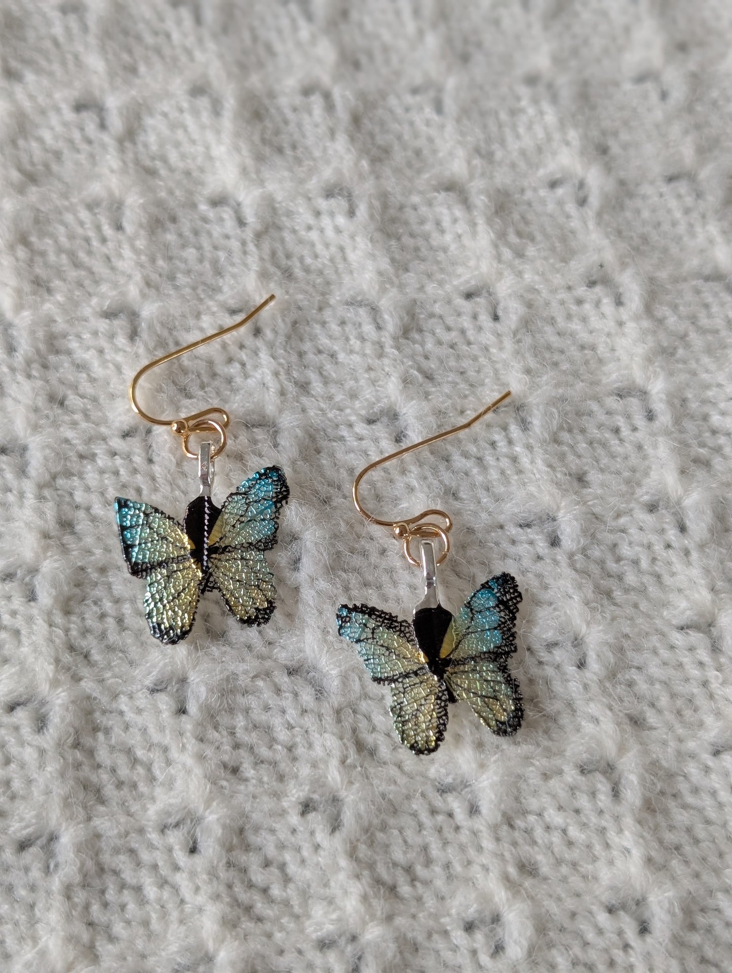 Blue and Yellow Gradient Butterflies Earrings & Necklace
