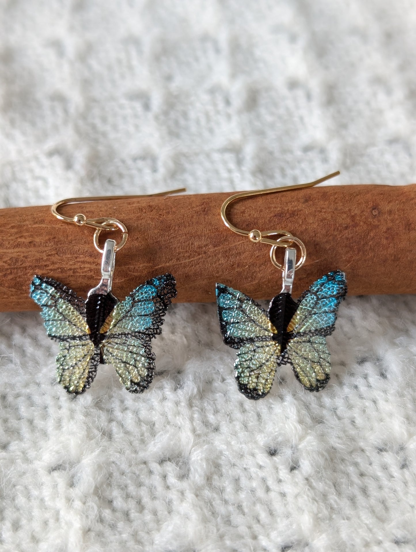 Blue and Yellow Gradient Butterflies Earrings & Necklace