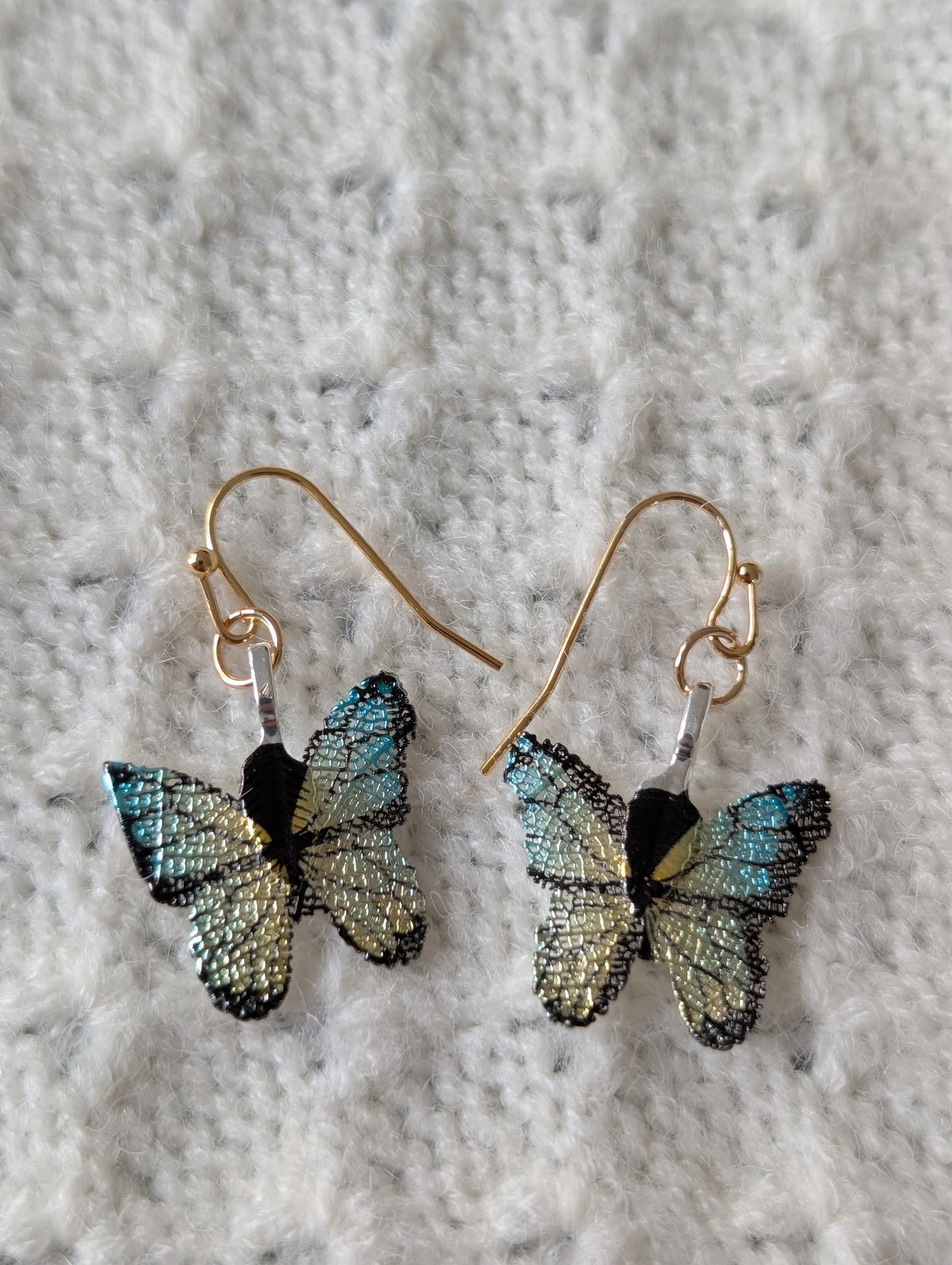Blue and Yellow Gradient Butterflies Earrings & Necklace