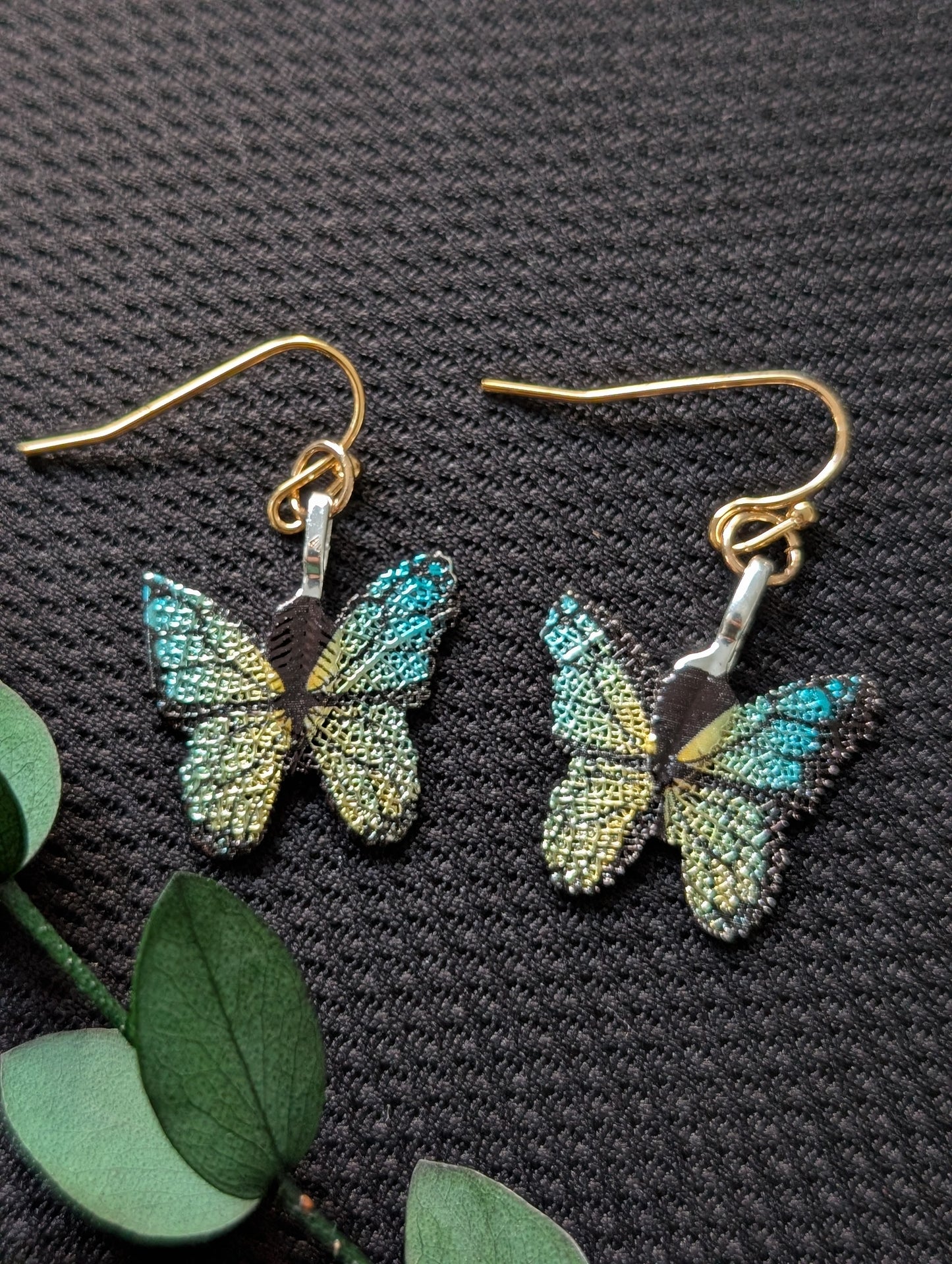 Blue and Yellow Gradient Butterflies Earrings & Necklace