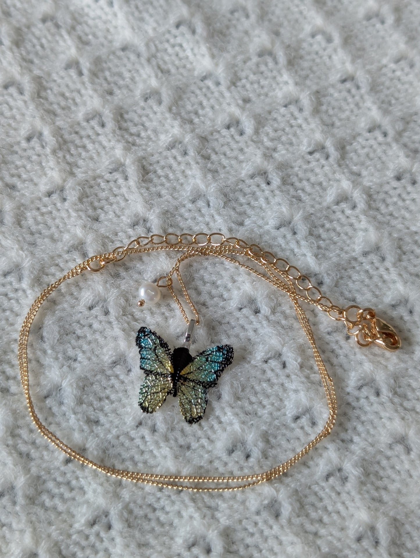 Blue and Yellow Gradient Butterflies Earrings & Necklace