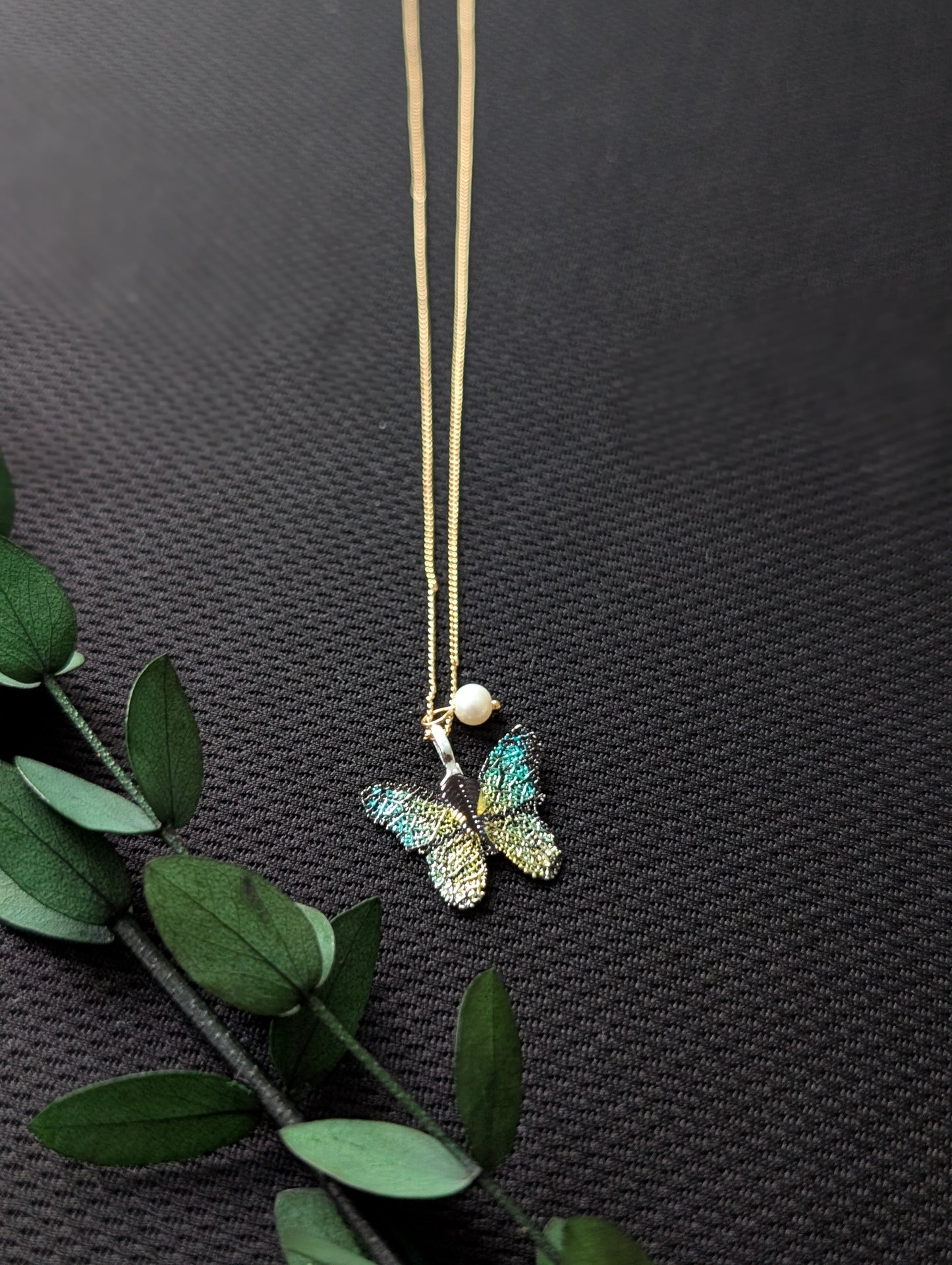 Blue and Yellow Gradient Butterflies Earrings & Necklace