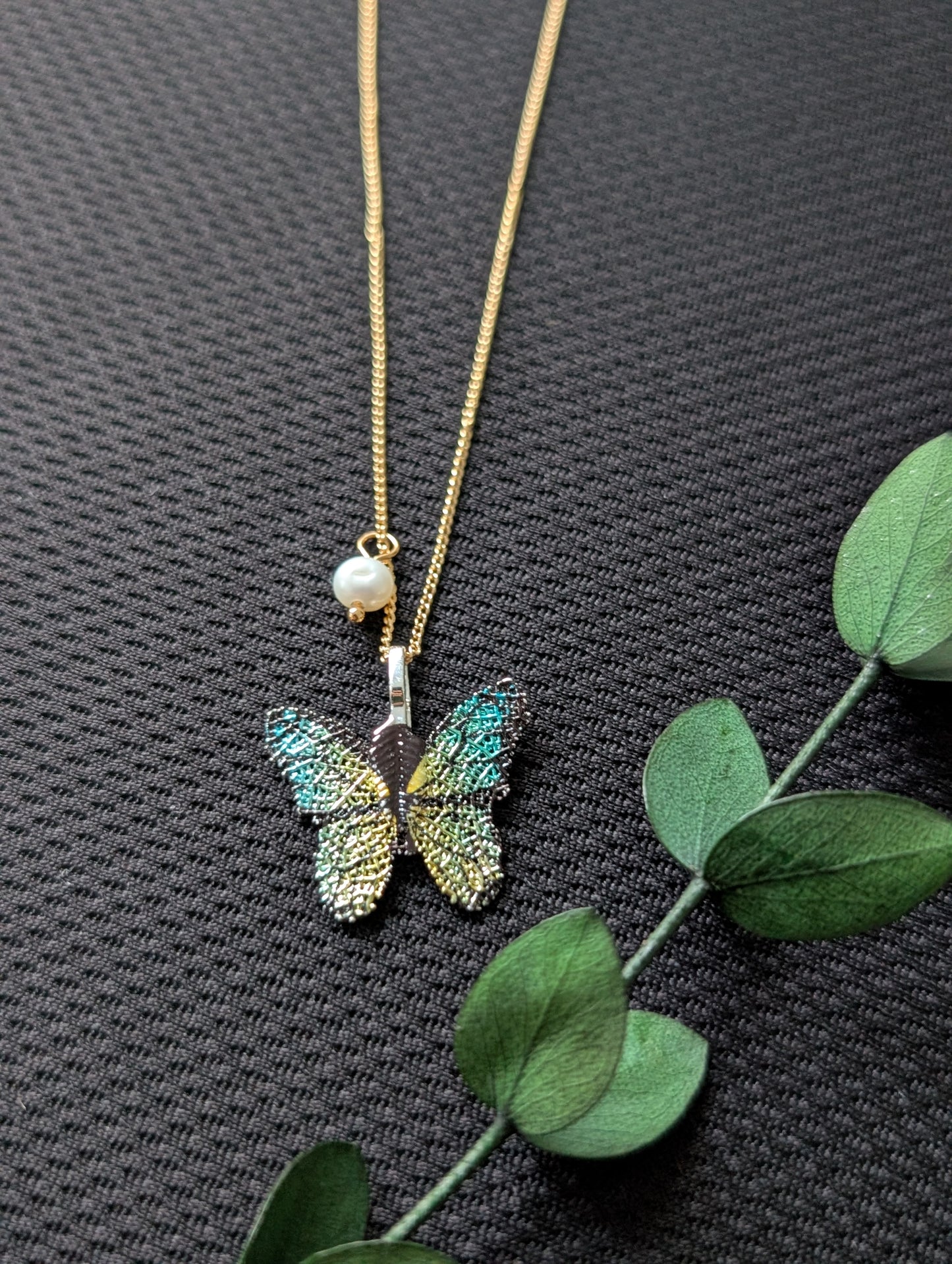 Blue and Yellow Gradient Butterflies Earrings & Necklace