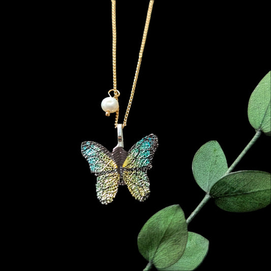 Blue and Yellow Gradient Butterflies Earrings & Necklace