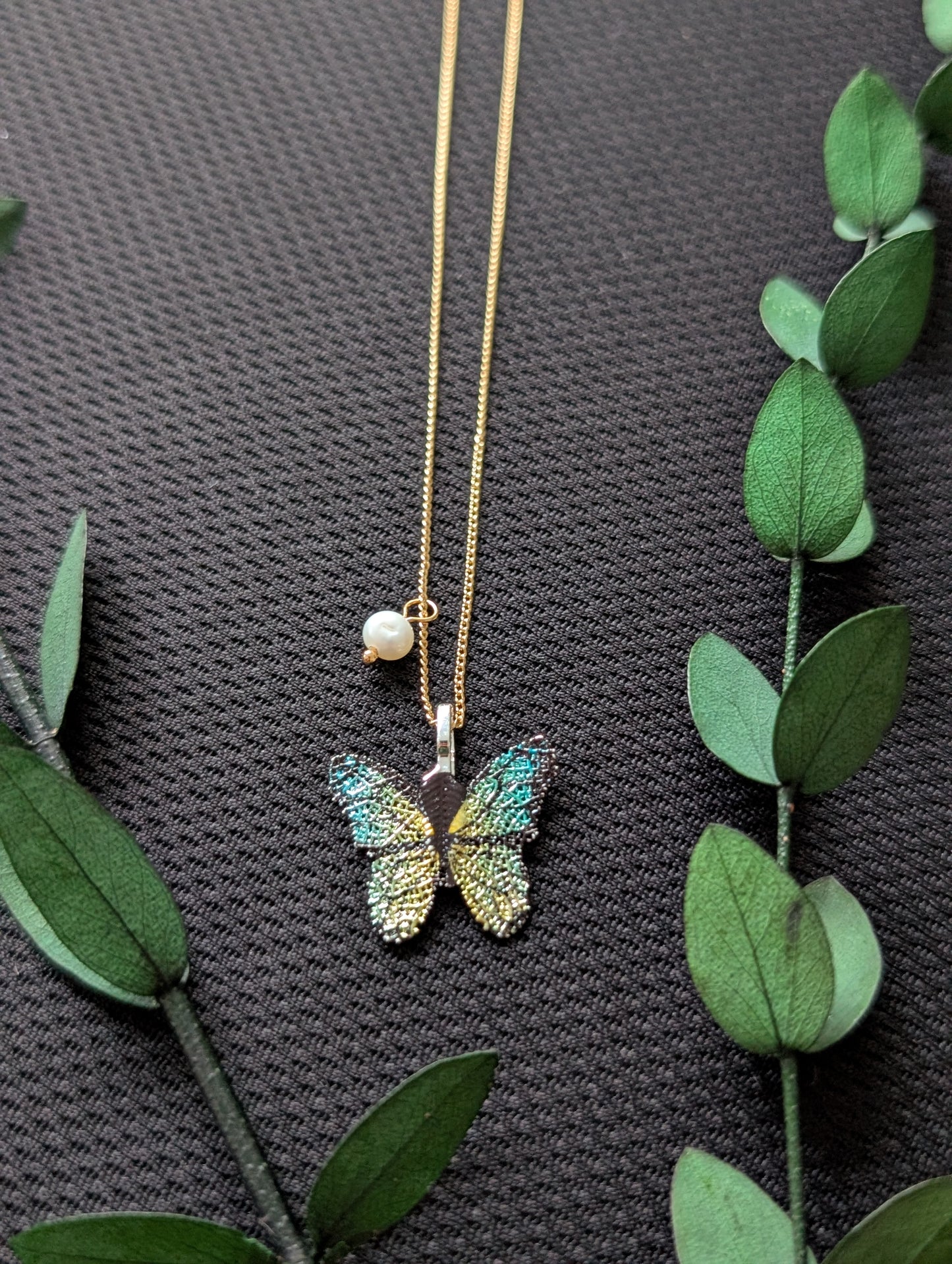 Blue and Yellow Gradient Butterflies Earrings & Necklace