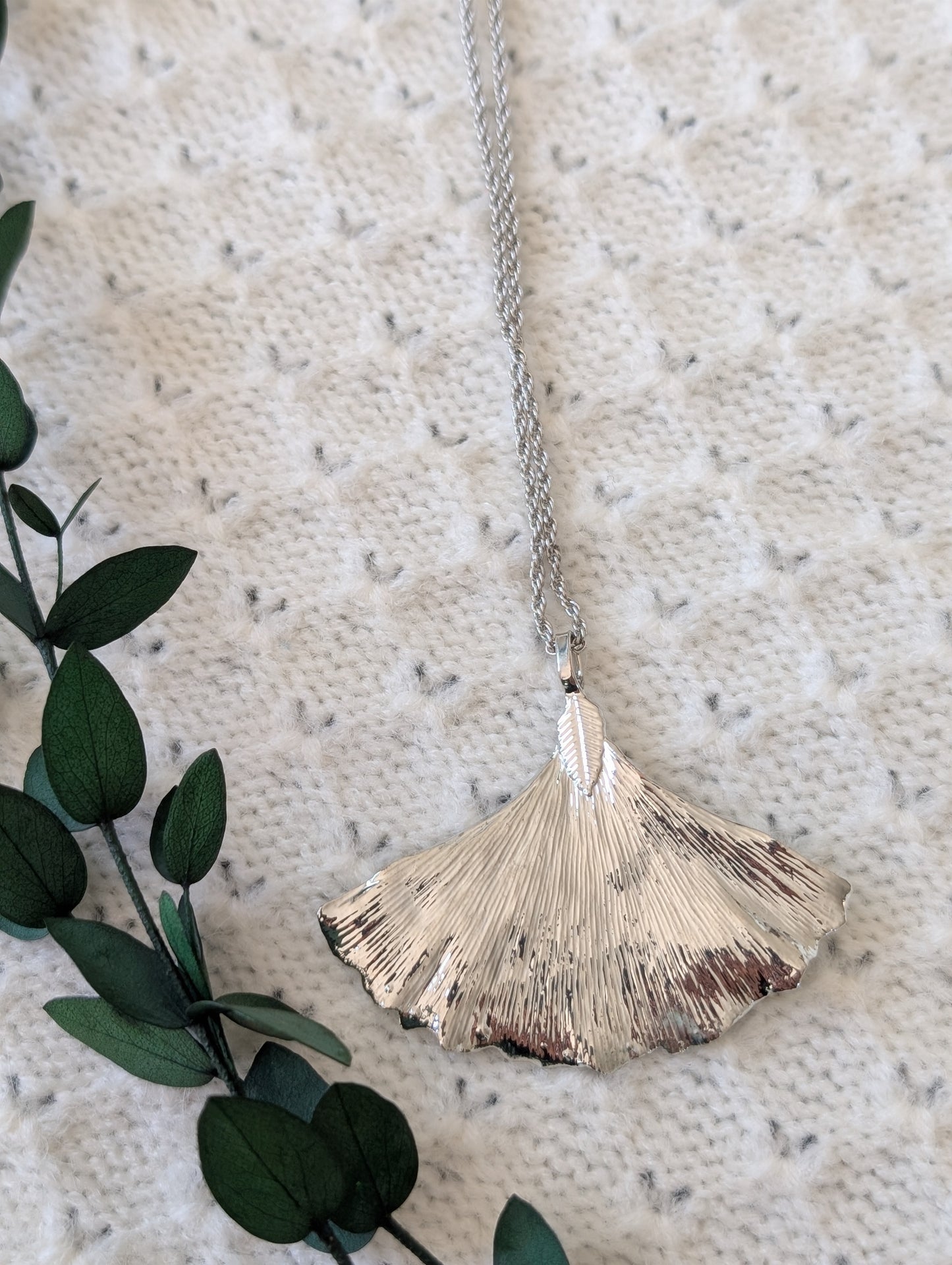 Sterling Silver Real Ginkgo Leaf Necklace