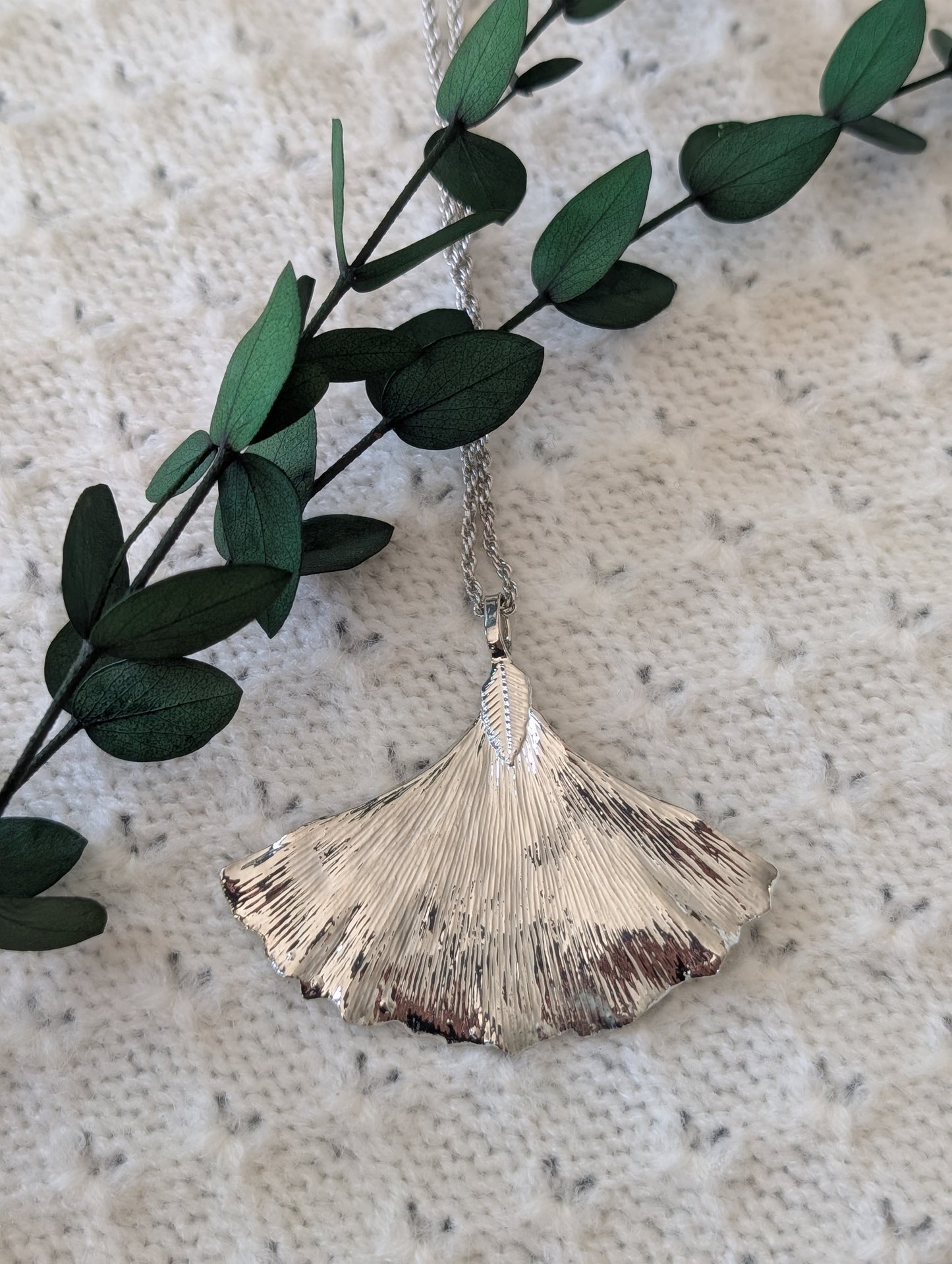 Sterling Silver Real Ginkgo Leaf Necklace