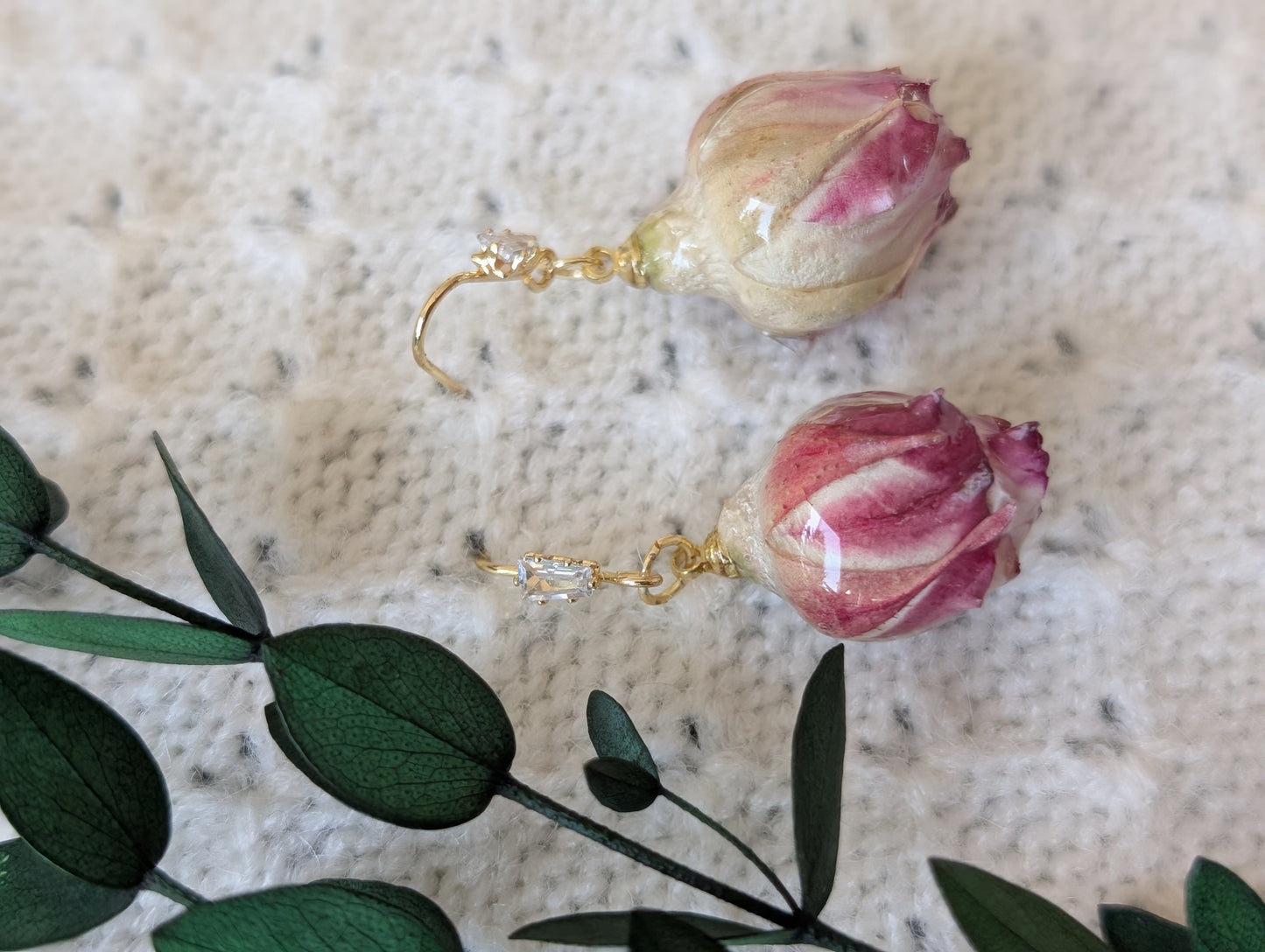 Real Pink Rosebuds Earrings