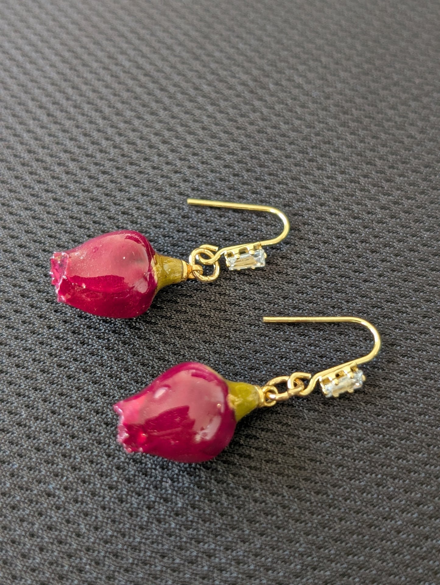 Real Red Rosebuds Earrings