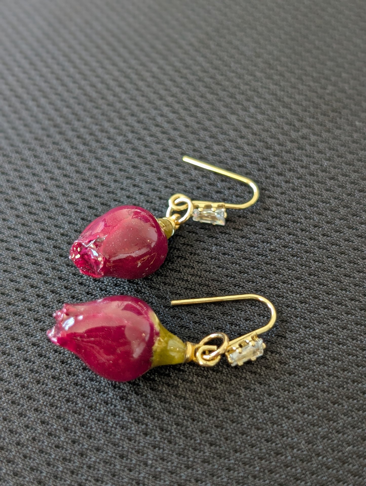 Real Red Rosebuds Earrings