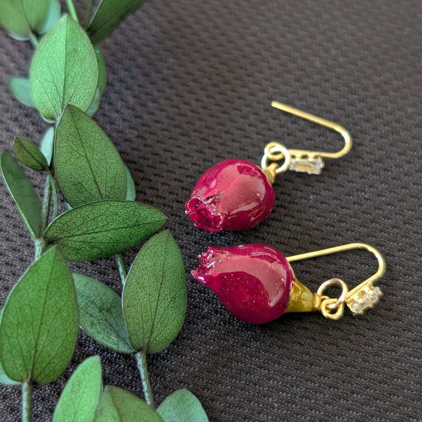 Real Red Rosebuds Earrings