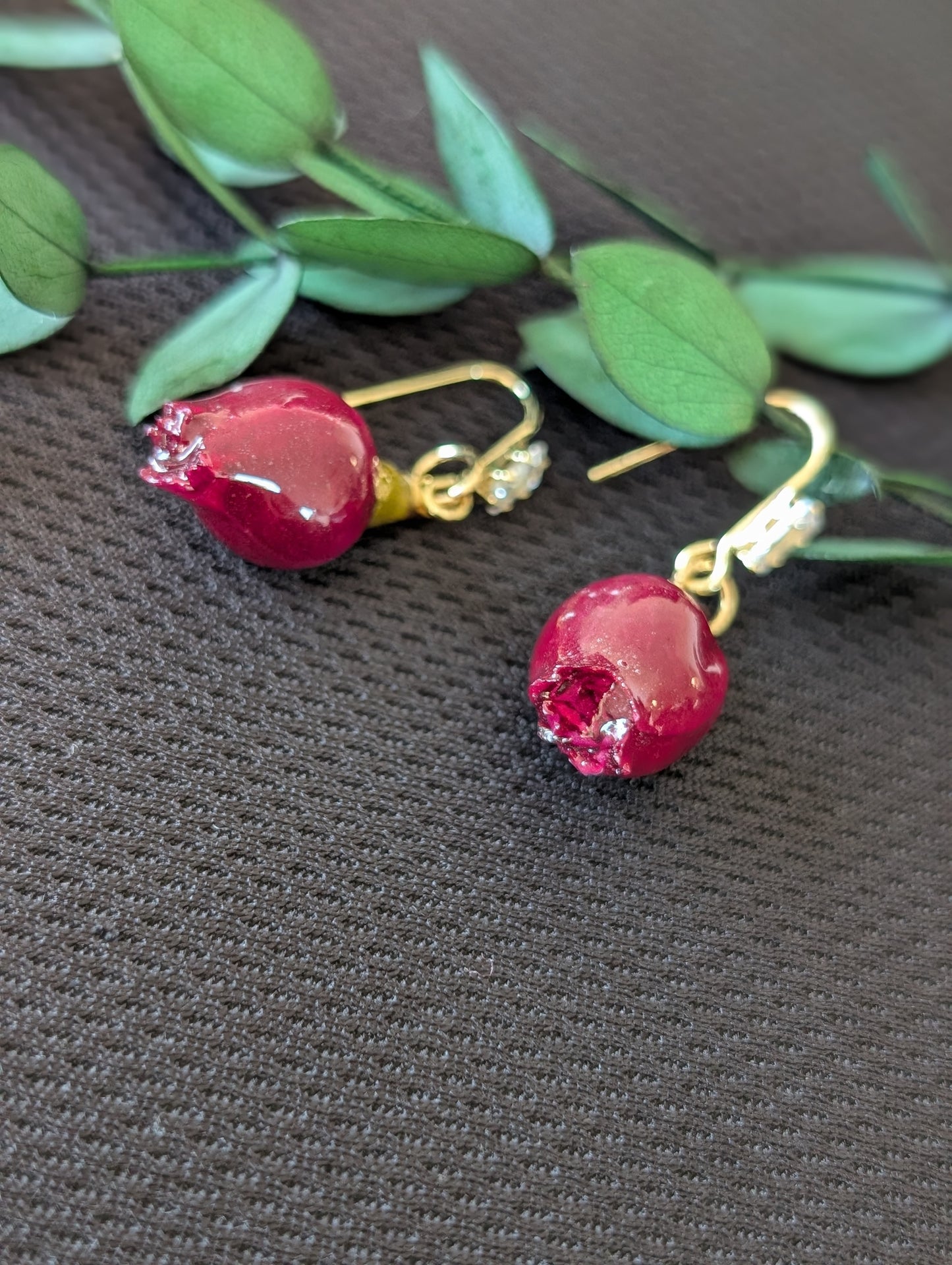 Real Red Rosebuds Earrings