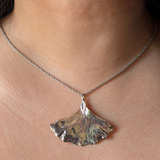 Sterling Silver Real Ginkgo Leaf Necklace