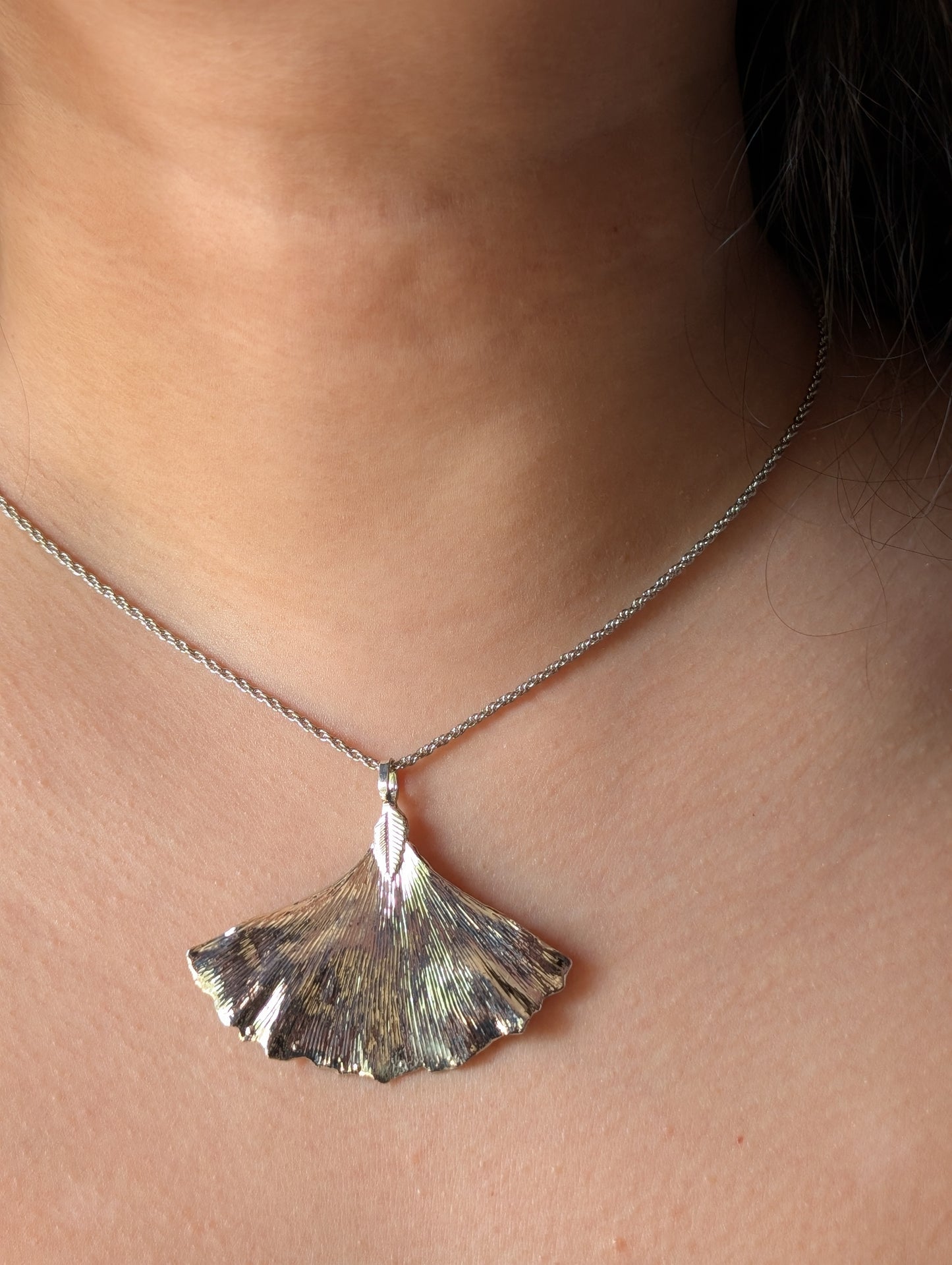 Sterling Silver Real Ginkgo Leaf Necklace