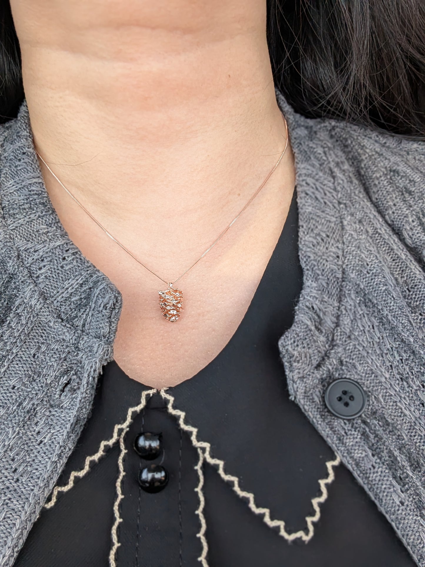 18k Rose Gold Real Pinecone Necklace