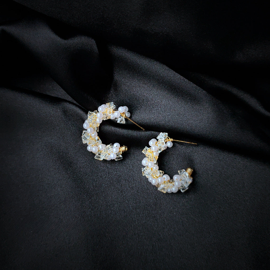 Dewdrop Pearl Crescent Hoops
