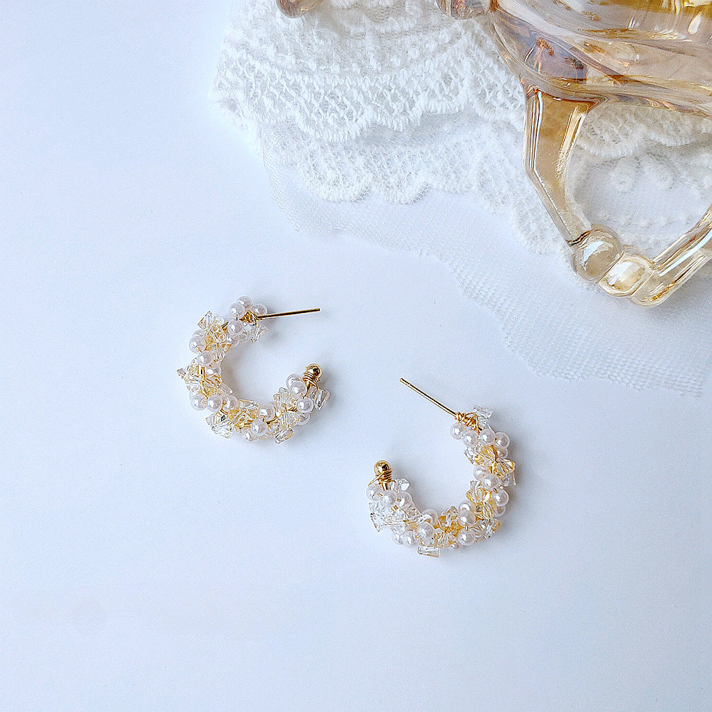Dewdrop Pearl Crescent Hoops