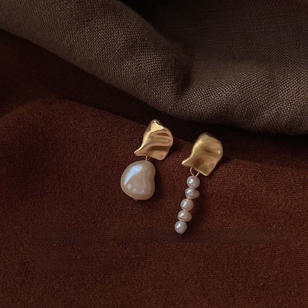 Baroque Alien Freshwater Pearl ~ Hand-made Design Asymmetric 925 Silver Pin Earrings French Premium Earrings