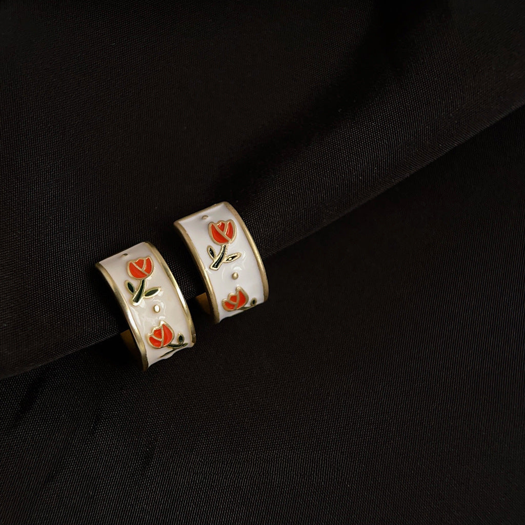 Tulip Charm Hoops (Stud or Clip-On!)