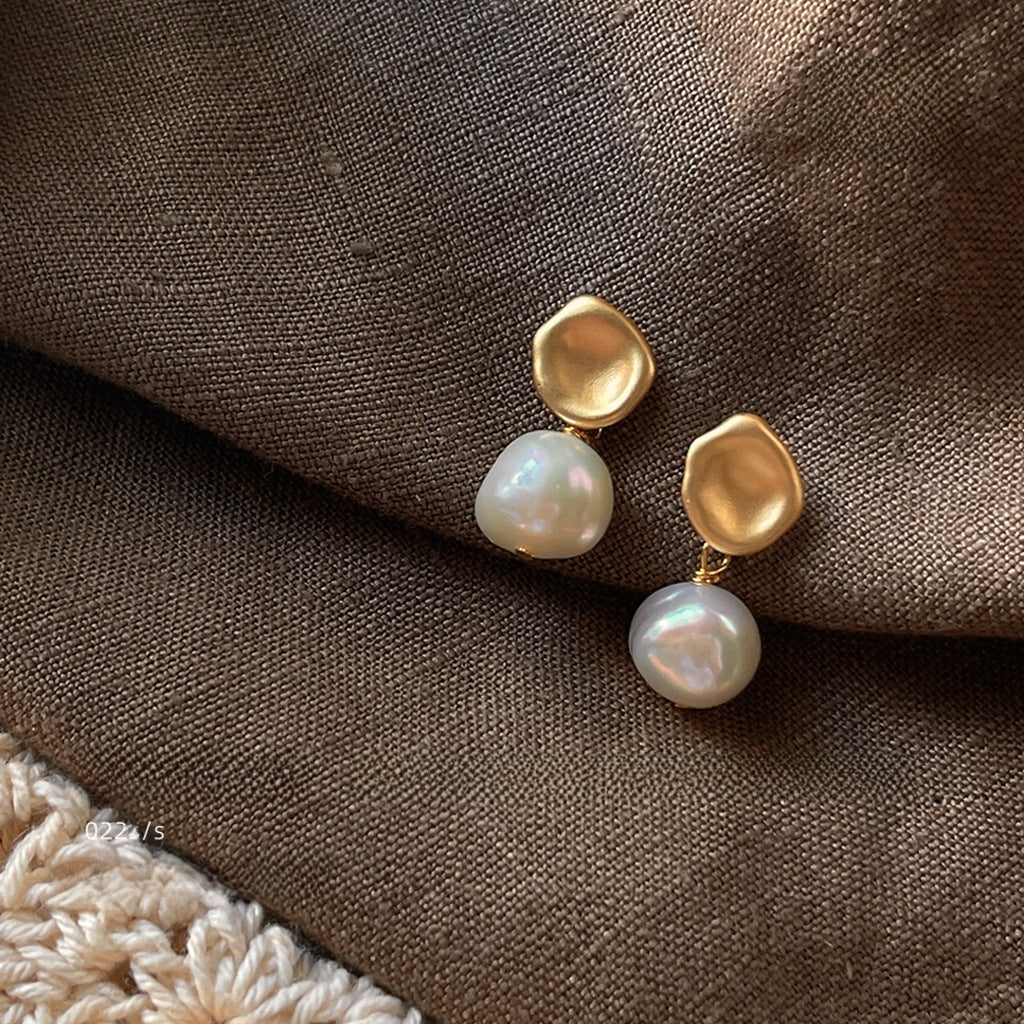 Baroque Alien Freshwater Pearl 925 Silver Needle Hand-made Design Matte Earrings Elegant Earrings Vintage Earrings Women