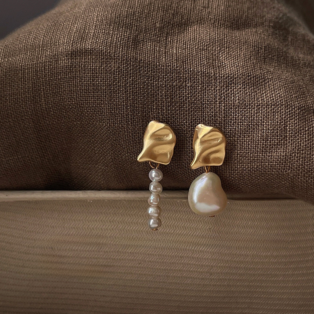 Baroque Alien Freshwater Pearl ~ Hand-made Design Asymmetric 925 Silver Pin Earrings French Premium Earrings