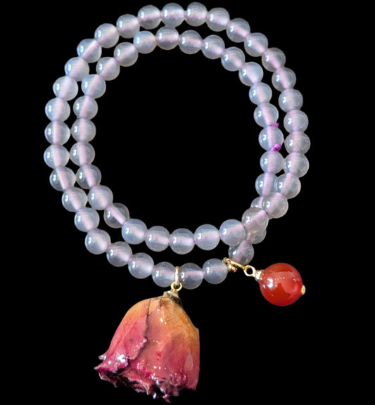 Real Rosebud & Lavender Amethyst Bracelet