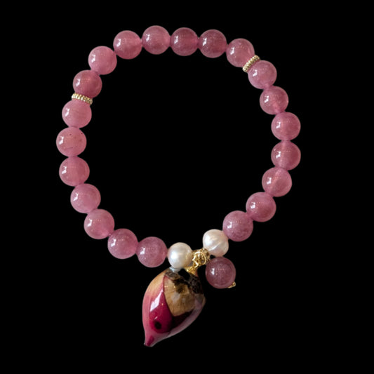 Real Rosebud & Gemstone Bracelet - Sweetheart Bloom