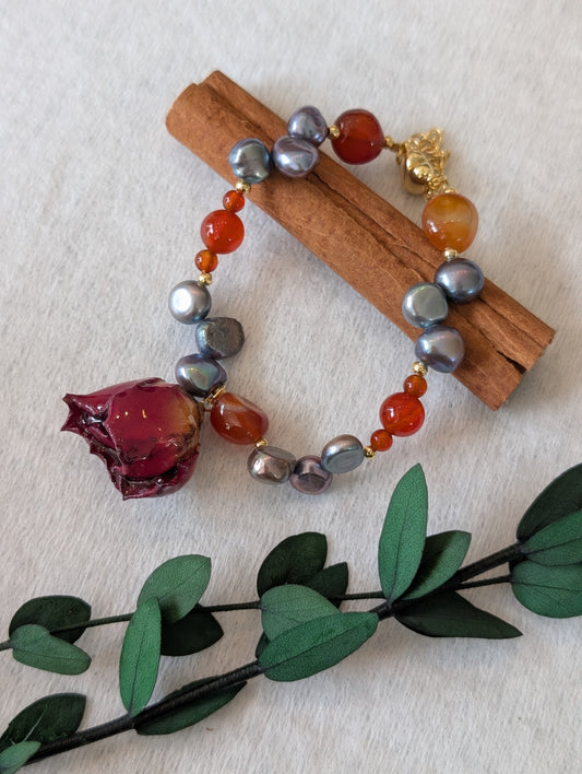 Real Rosebud & Gemstone Bracelet - Twilight Bloom