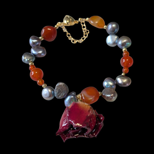 Real Rosebud & Gemstone Bracelet - Twilight Bloom