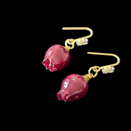 Real Red Rosebuds Earrings