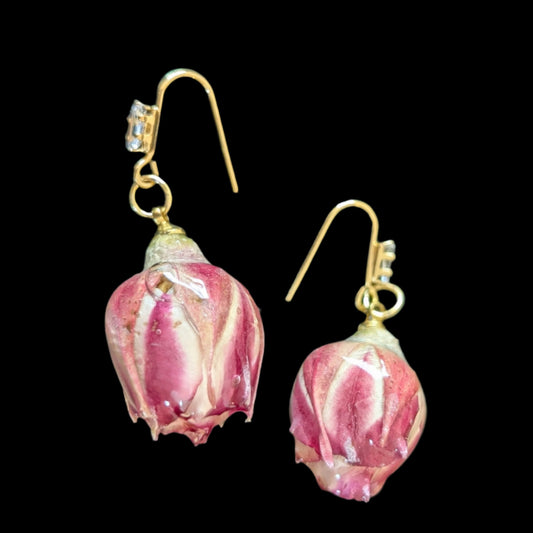 Real Pink Rosebuds Earrings